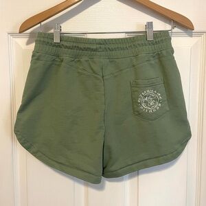 Gymshark Luxe Legacy Shorts Sage Green Sweat Shorts White Embroidery Cotton